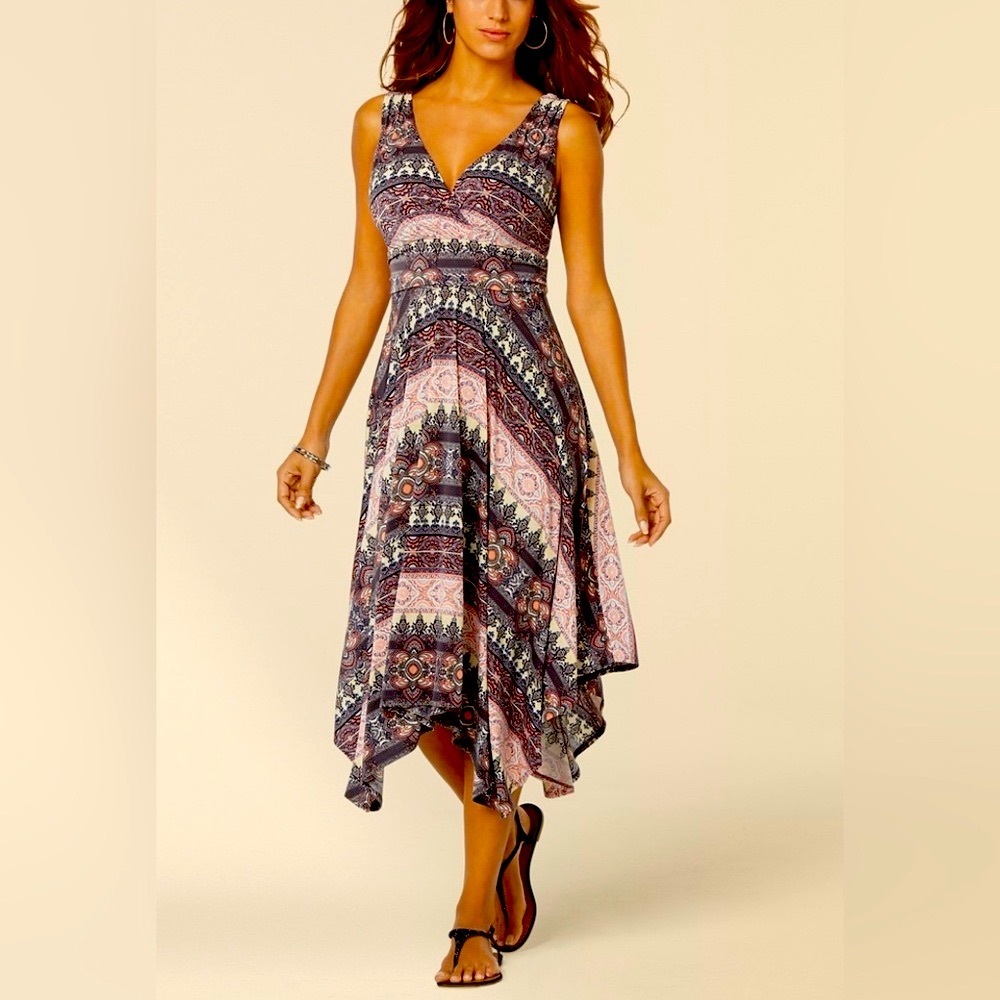 Soma Scarf Hem Tank Dress, Buttery Soft, Midi Dress, Pink & Black Paisley
